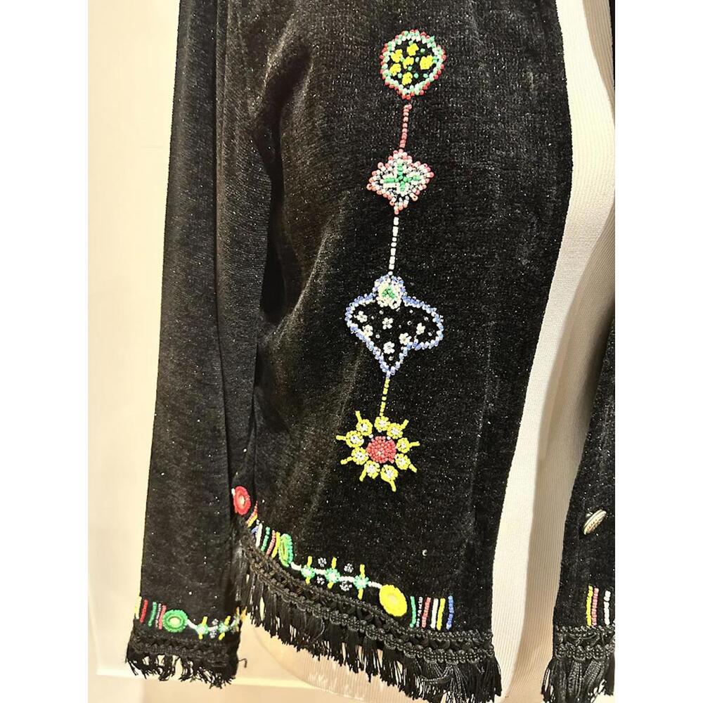 Vintage Black Chenille Beaded Cropped Jacket/sweater Alex Kim/Allure Boho Casual - Picture 7 of 9